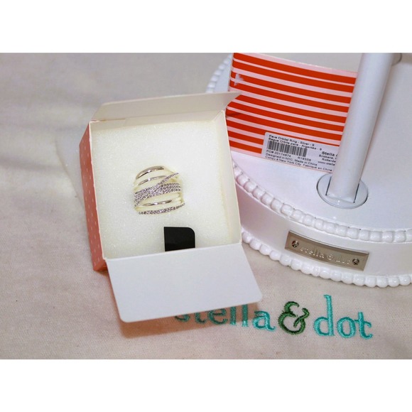 NIB Stella & Dot Pave Orbital Ring Silver 9 - Picture 1 of 6